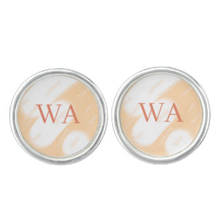 Pastel peach orange white monogram retro bold name cufflinks