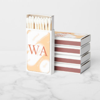 Pastel peach orange white monogram retro bold name matchboxes