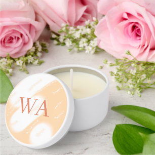 Pastel peach orange white monogram retro bold name mini candle favors