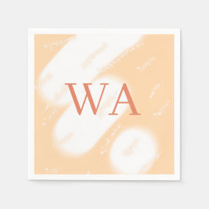 Pastel peach orange white monogram retro bold name napkins