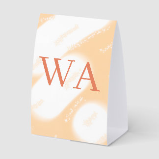 Pastel peach orange white monogram retro bold name paper table tent 