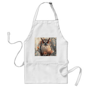 Pastel Peach Owl with Flowers and Twigs Adult Apron