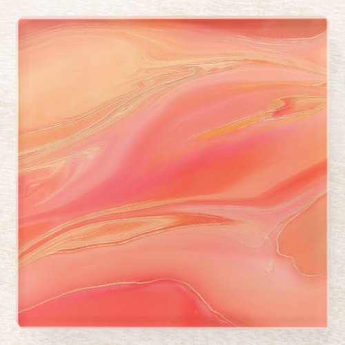 Pastel peach pink abstract glass coaster