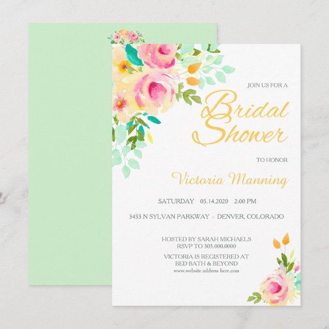 Pastel Peach Pink Roses Bridal Shower Invitation (Front/Back)