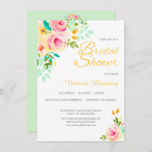 Pastel Peach Pink Roses Bridal Shower Invitation