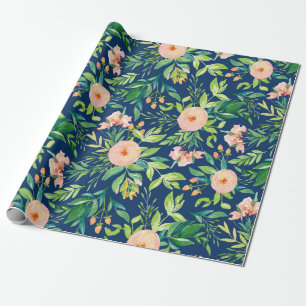 Pastel peach & pink spring flowers pattern wrapping paper