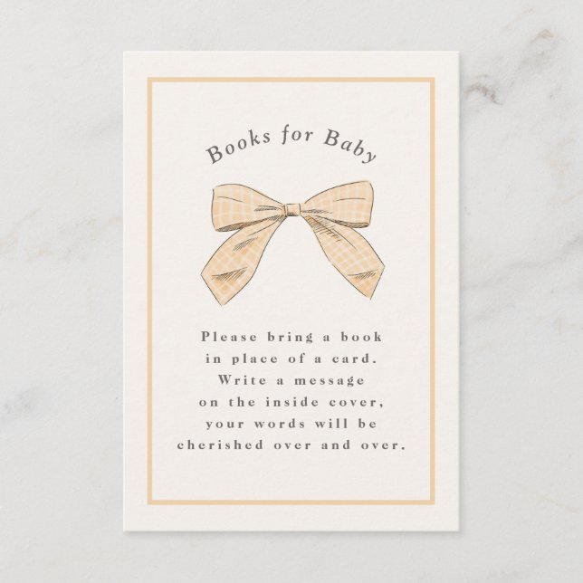 Pastel Peach Plaid Bow Elegant Baby Shower Enclosure Card (Front)