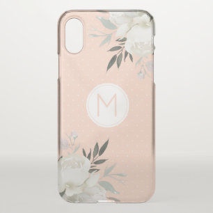 Pastel Peach Polka Dot White Rose Floral Monogram iPhone X Case
