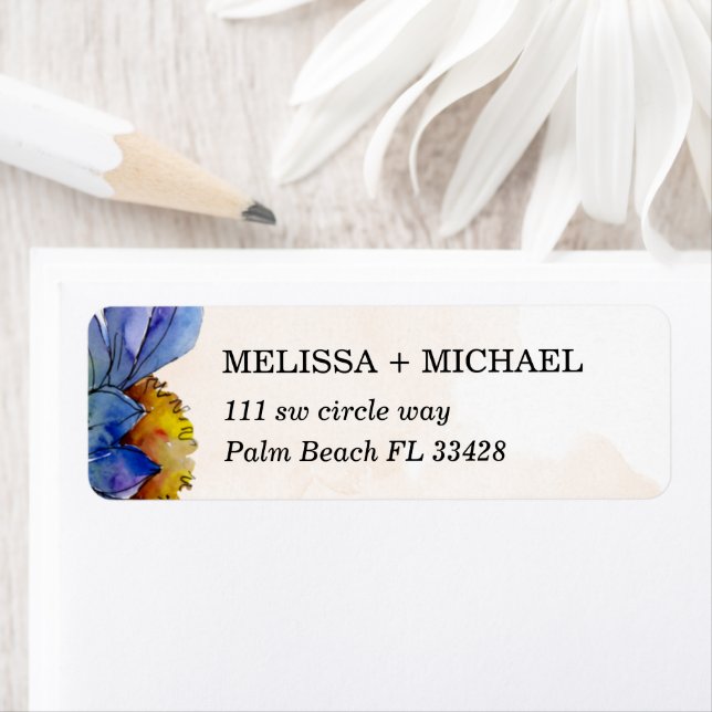 Pastel Peach & Purple Daisy Return Address Label (Insitu)