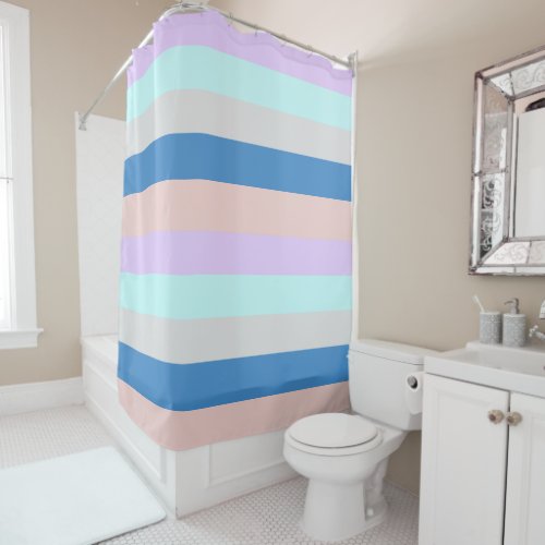 pastel peach purple mint grey blue color block shower curtain