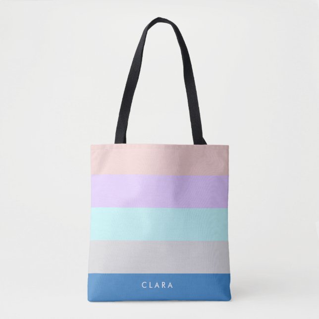 pastel peach purple mint grey blue color block tote bag (Front)