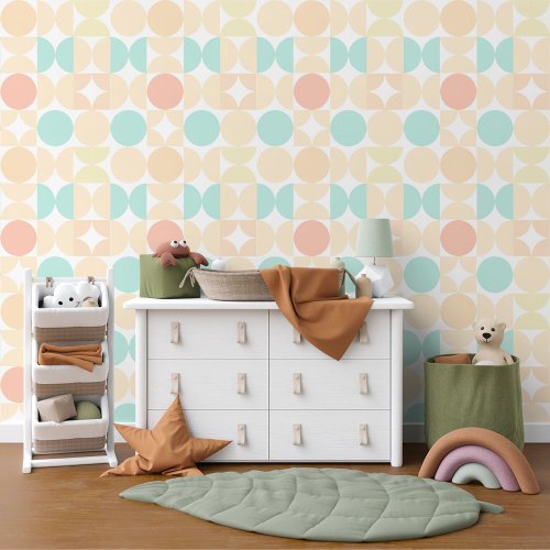 Pastel Peach Red Yellow Mint Green Circles Pattern Wallpaper