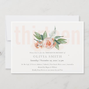 Pastel Peach Rose Floral Bunch 13 Birthday Invite