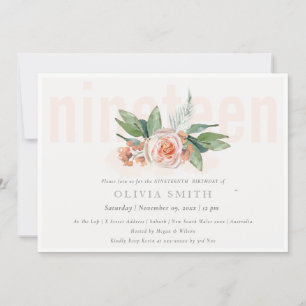 Pastel Peach Rose Floral Bunch 19 Birthday Invite