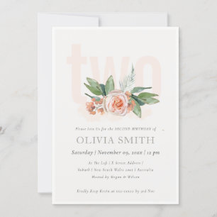 Pastel Peach Rose Floral Bunch 2nd Birthday Invite