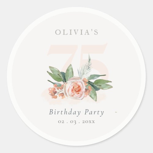 Pastel Peach Rose Floral Bunch Any age Birthday Classic Round Sticker