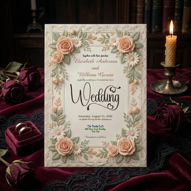 Pastel Peach & Sage Green Floral Garden Wedding Invitation (Creator Uploaded)