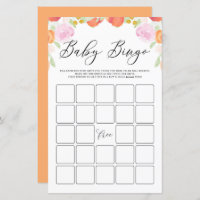 Pastel Peaches and Flowers Baby Shower Bingo Game