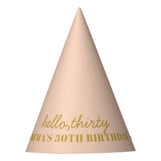 Pastel Peachy Hello Thirty Birthday  Party Hat (Front)