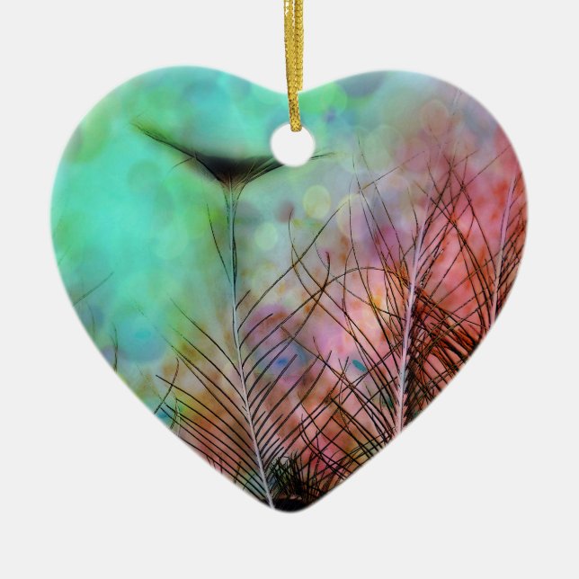 Pastel Peacock Feathers Ceramic Ornament (Front)