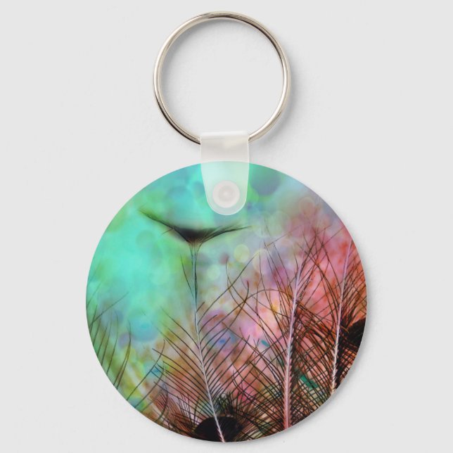 Pastel Peacock Feathers Keychain (Front)