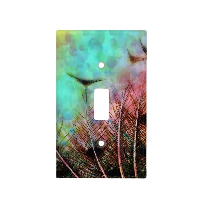 Pastel Peacock Feathers Light Switch Cover (Front)