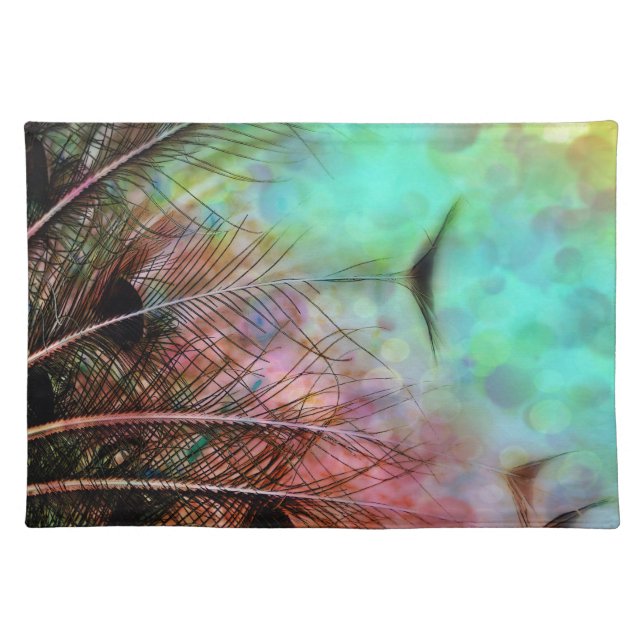 Pastel Peacock Feathers Placemat (Front)