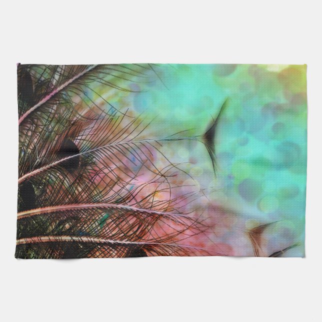 Pastel Peacock Feathers Towel (Horizontal)
