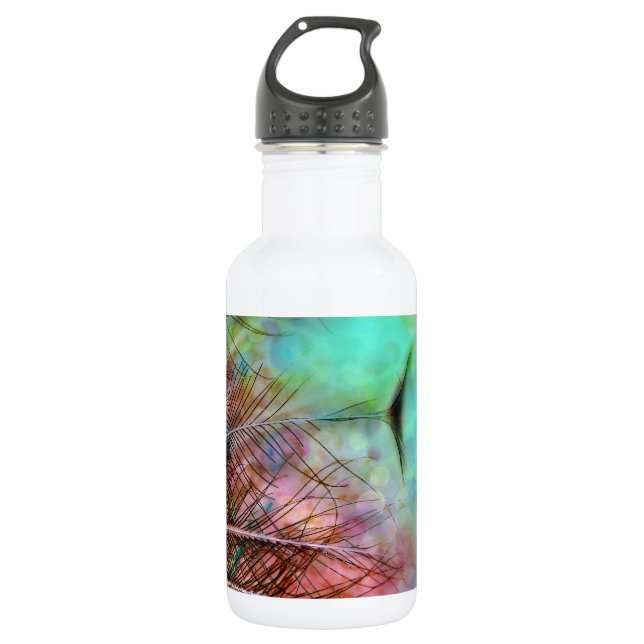 Pastel Peacock Feathers Water Bottle (Front)