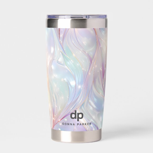 Pastel pearl abstract background monogram insulated tumbler (Front)