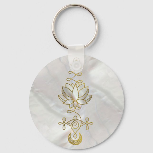 Pastel Pearl Unalome Lotus Symbol Keychain (Front)