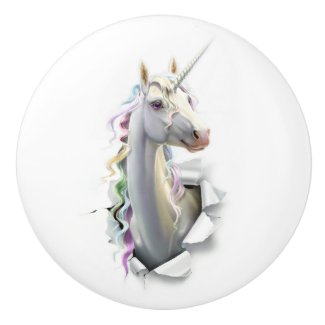 Pastel Pearl Unicorn Ceramic Knob