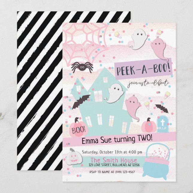 Pastel Peek-A-Boo Halloween Party 2nd Birthday  Invitation (Front/Back)