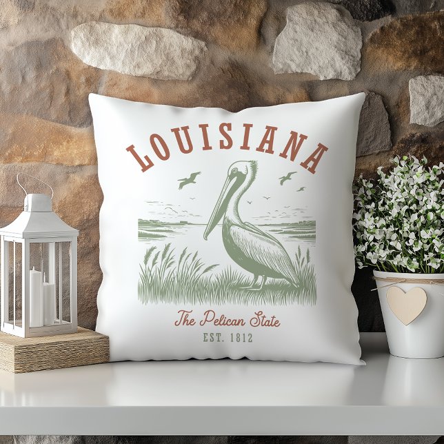 Pastel Pelican Louisiana State Throw Pillow (Creator Uploaded)