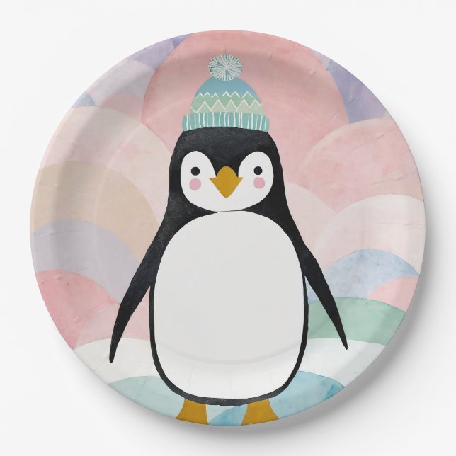 Pastel Penguin Peak Paper Plates (Front)