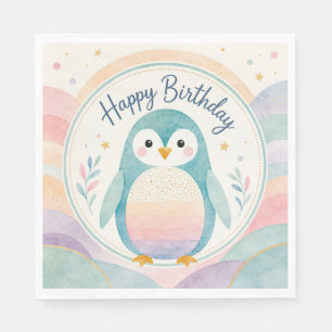 Pastel Penguin Rainbow Birthday Celebration Napkins