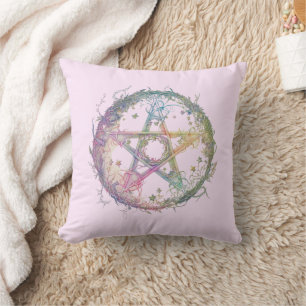 Pastel Pentagram Pagan Wiccan Witchcraft Halloween Throw Pillow