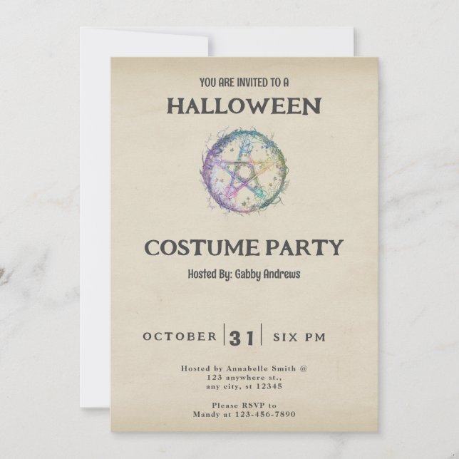 Pastel Pentagram Vintage Halloween Invitation (Front)