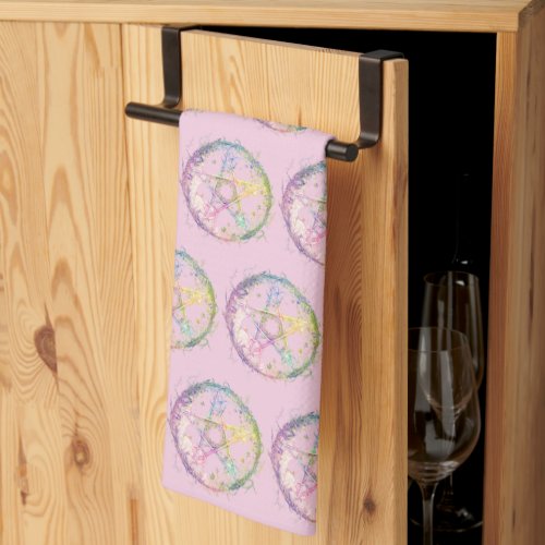 Pastel Pentagram Witchcraft Light Pink Halloween Kitchen Towel