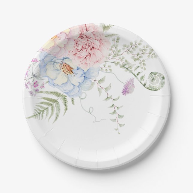 Pastel Peonies Bouquet Paper Plates (Front)