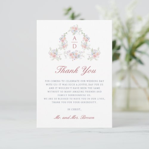 Pastel Peonies Frame Religious Wedding Thank You Card