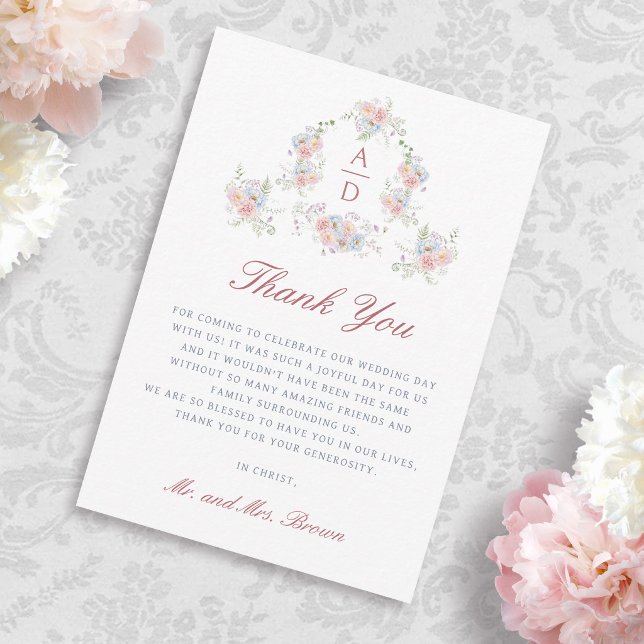 Pastel Peonies Frame Religious Wedding Thank You Card (Creator Uploaded)