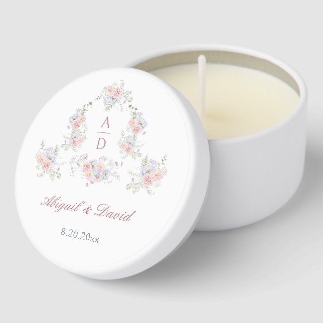 Pastel Peonies Frame Wedding Monograms Mini Candle Favors (Corner)