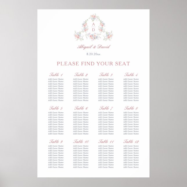 Pastel Peonies Frame Wedding Seating Chart (Front)
