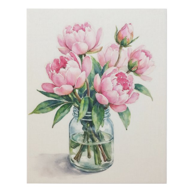 Pastel Peonies in a Glass Jar Faux Canvas Print (Front)