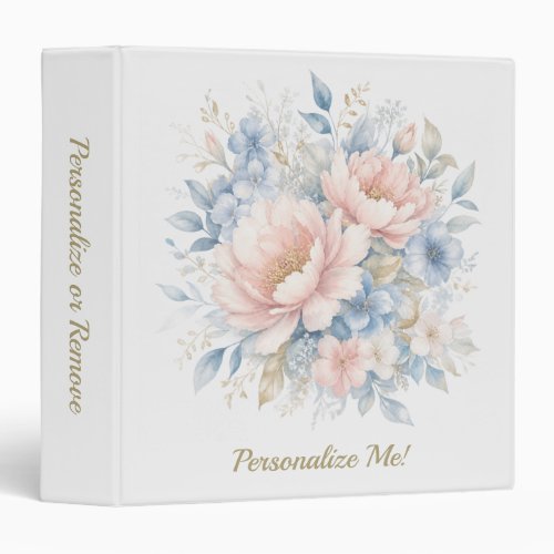 Pastel Peony Blue Floral Design Personalized 3 Ring Binder