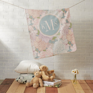 Pastel Peony & Butterfly Flower Pattern Baby Blanket