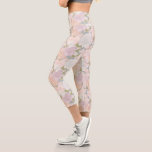 Pastel Peony &amp; Butterfly Flower Pattern Capri Leggings