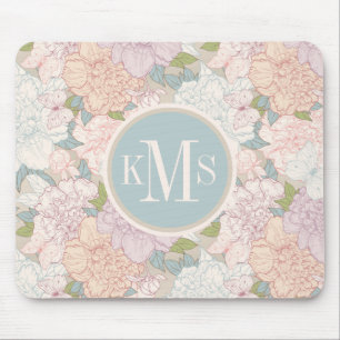 Pastel Peony & Butterfly Flower Pattern Mouse Pad