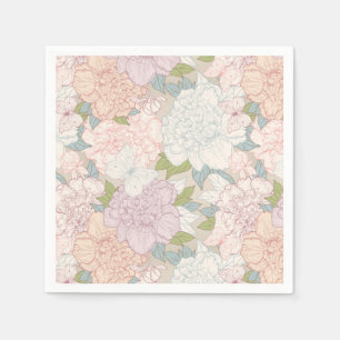 Pastel Peony & Butterfly Flower Pattern Napkins